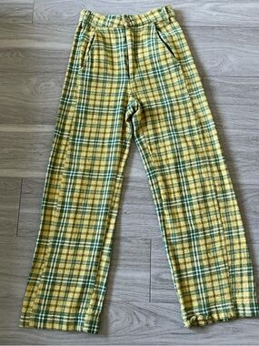 Free People Yellow and Green Plaid Ankle Jeans